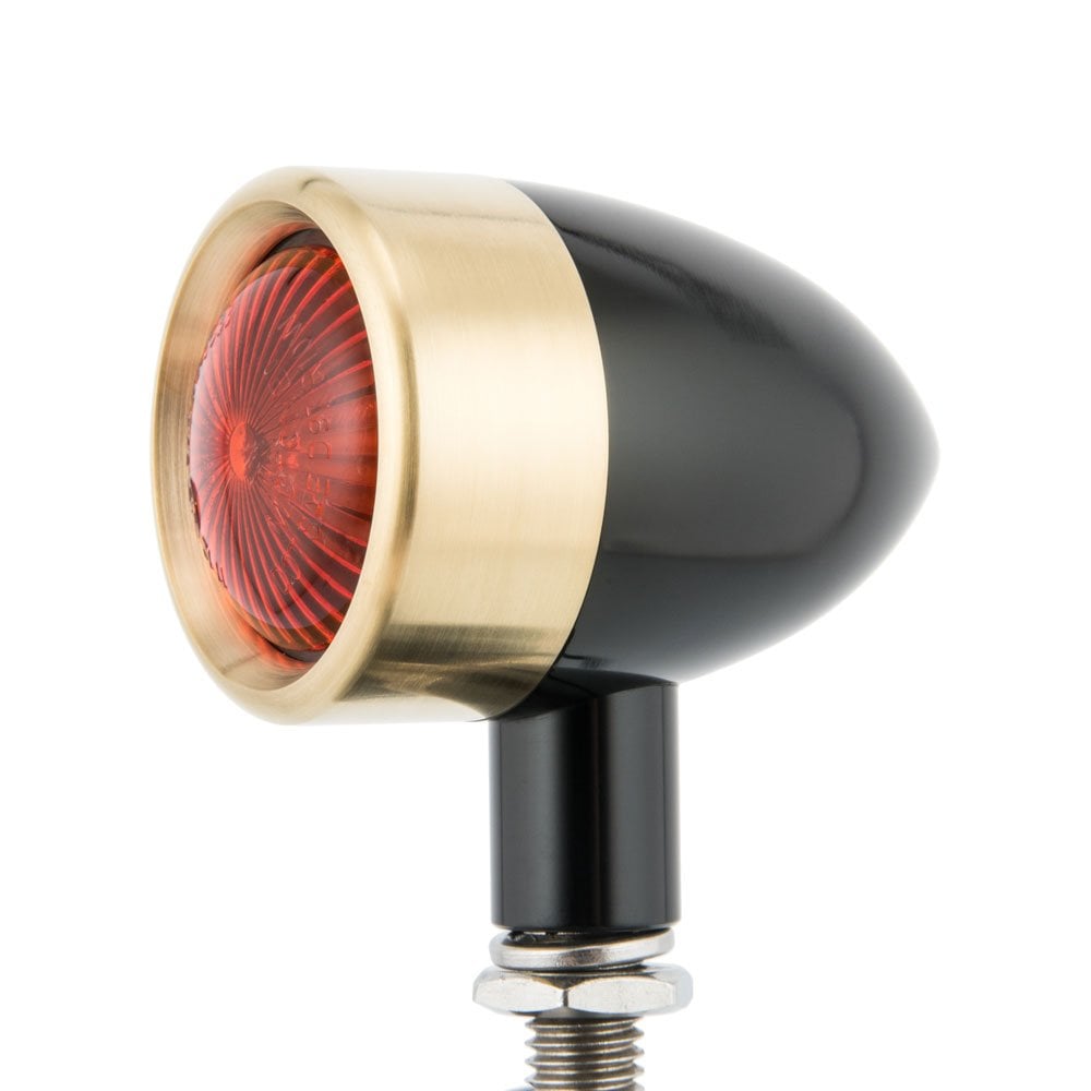 CUSTOM BILLET INDICATOR TURN SIGNALS - PAIR - BLACK/BRASS Bezels