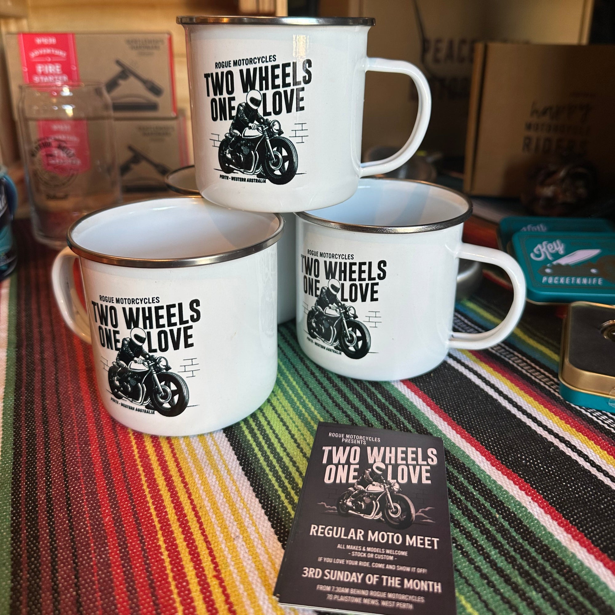 2 WHEELS 1 LOVE ENAMEL MUG