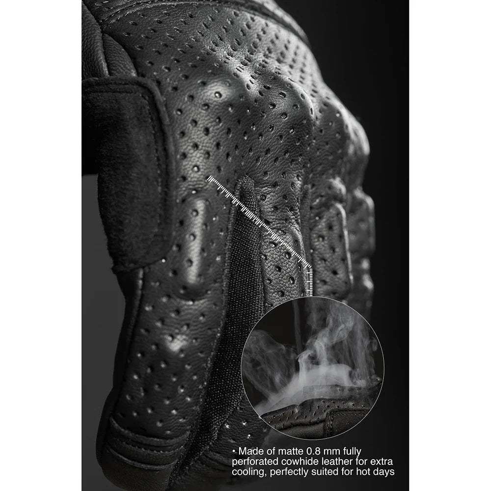 ONYX BLACK 02 - BLACK LEATHER MOTORCYCLE GLOVE