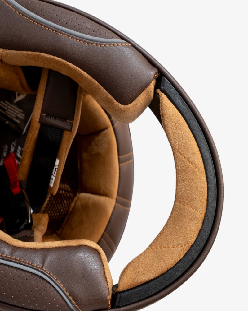 gold helmet brown leather motorcycle BY CITY - ROADSTER III | GOLD BLACK