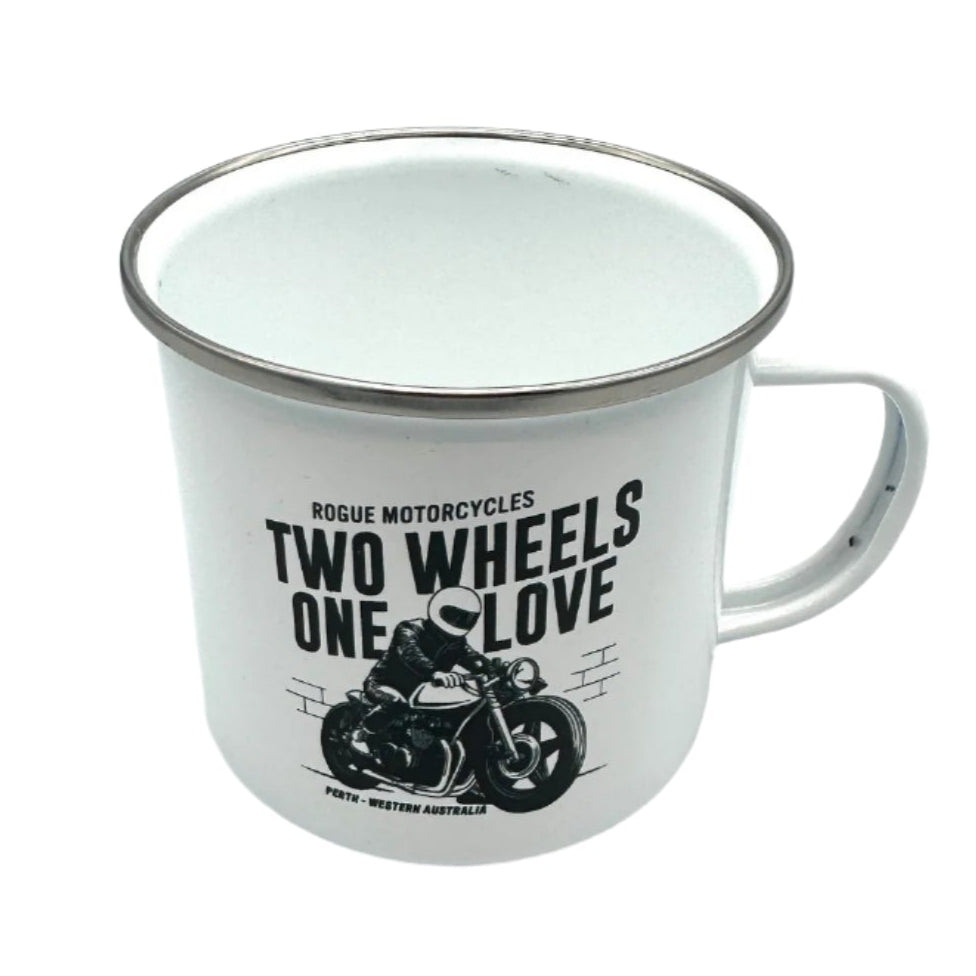 2 WHEELS 1 LOVE ENAMEL MUG