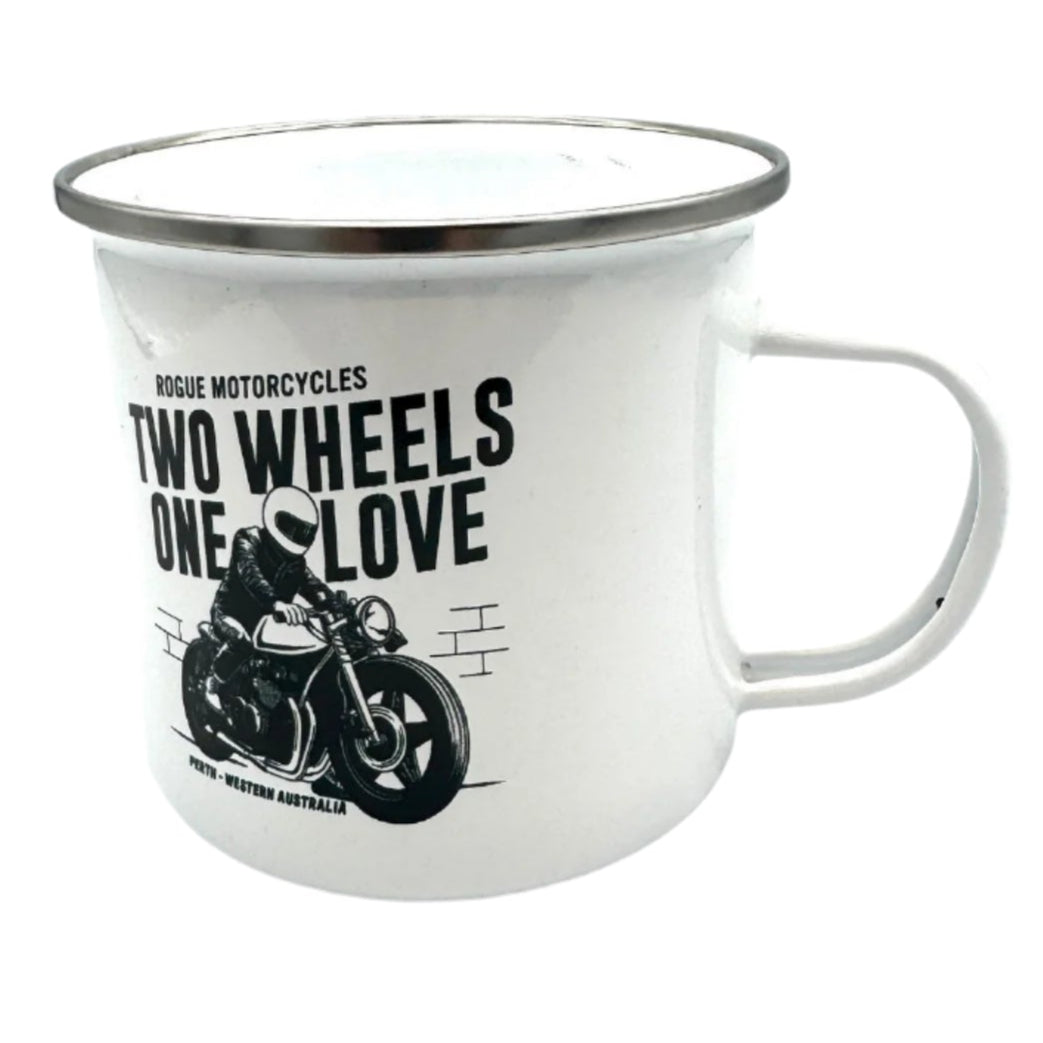 2 WHEELS 1 LOVE ENAMEL MUG