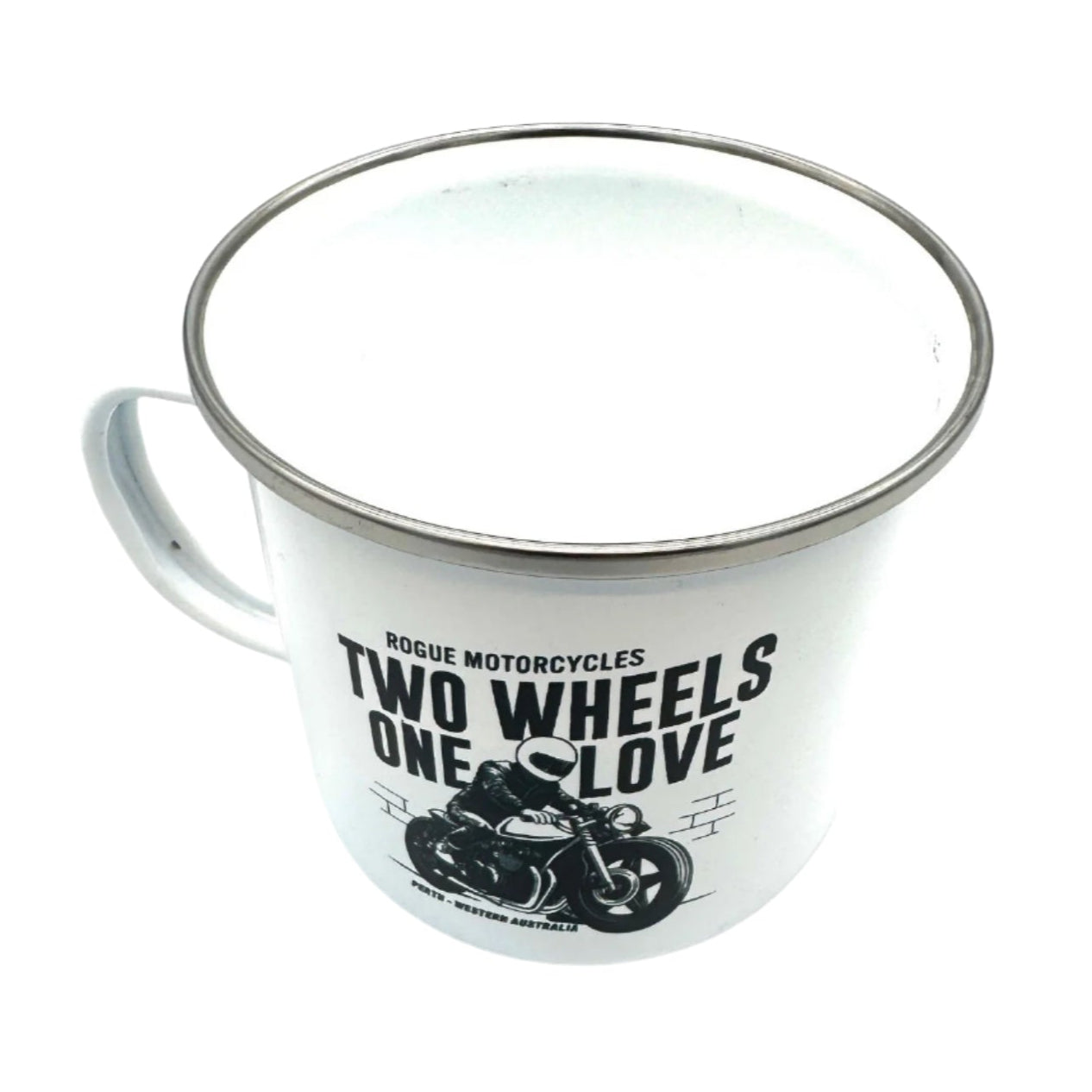 2 WHEELS 1 LOVE ENAMEL MUG