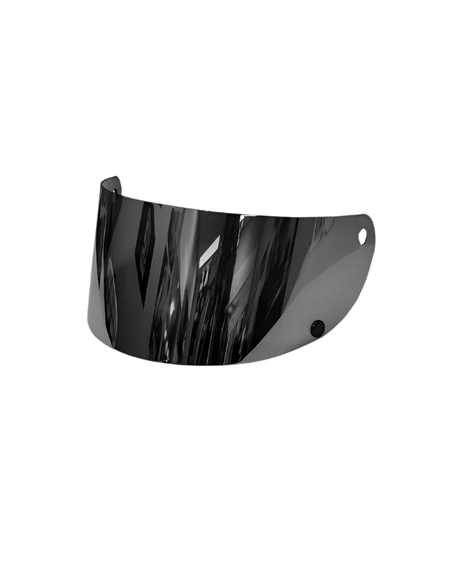 Black motorcycle visor on a white background