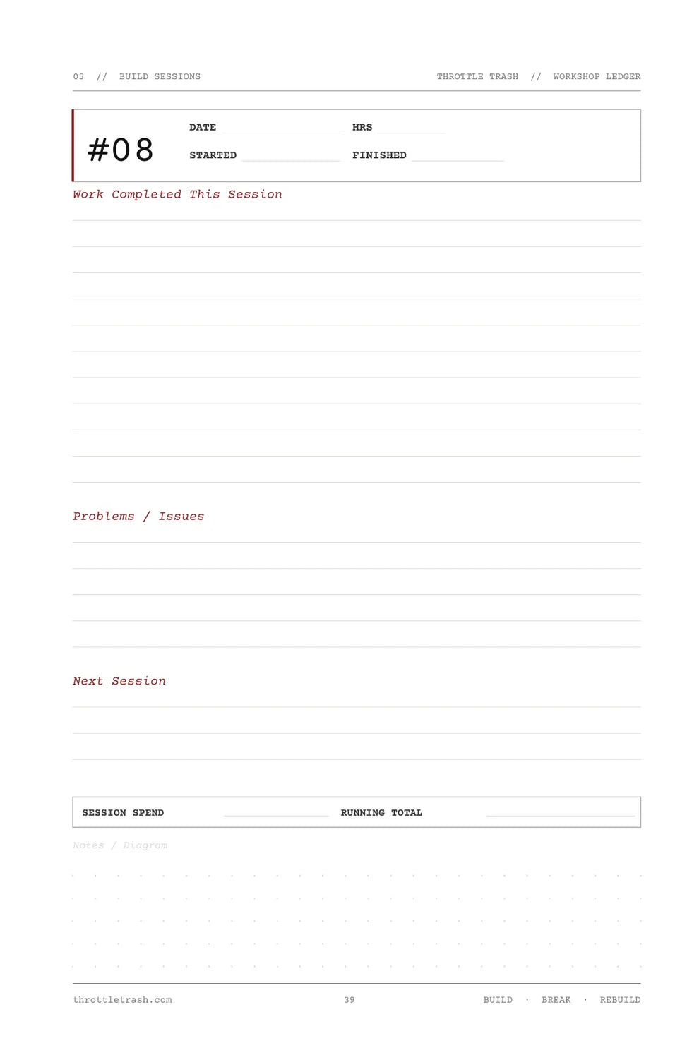 Workshop Ledger - Digital PDF Download