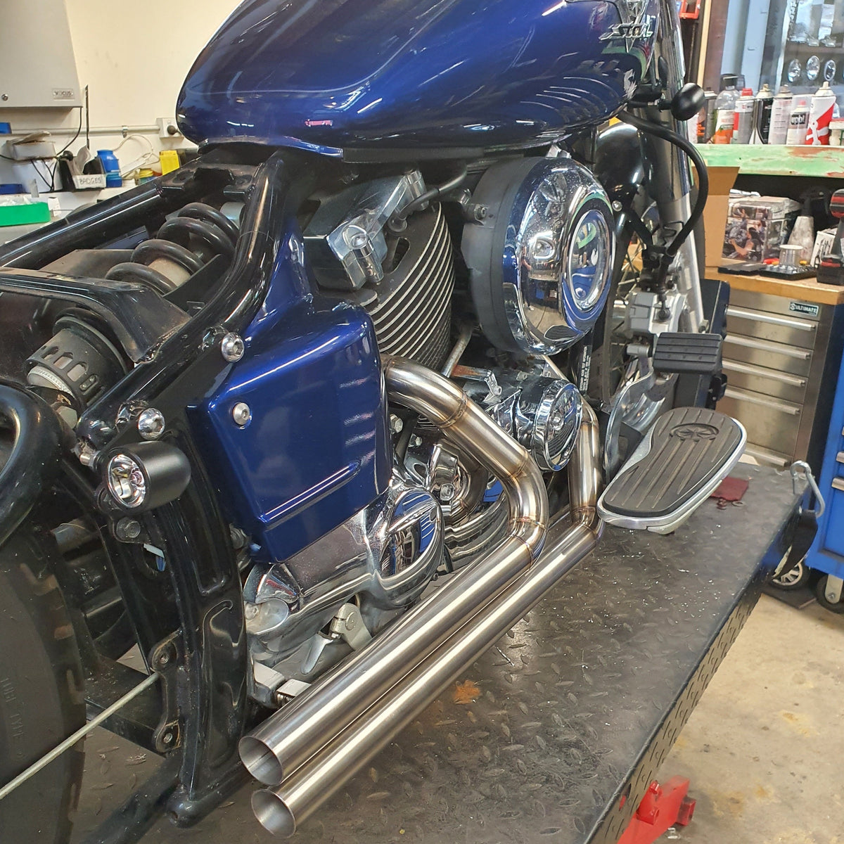 Rogue motorcycles exhaust short shots xvs650 vstar v-star dragstar pipes perth australia