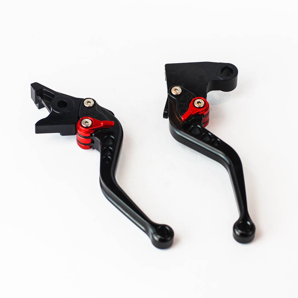 Short CNC Triumph Brake Levers Black and Red adjuster