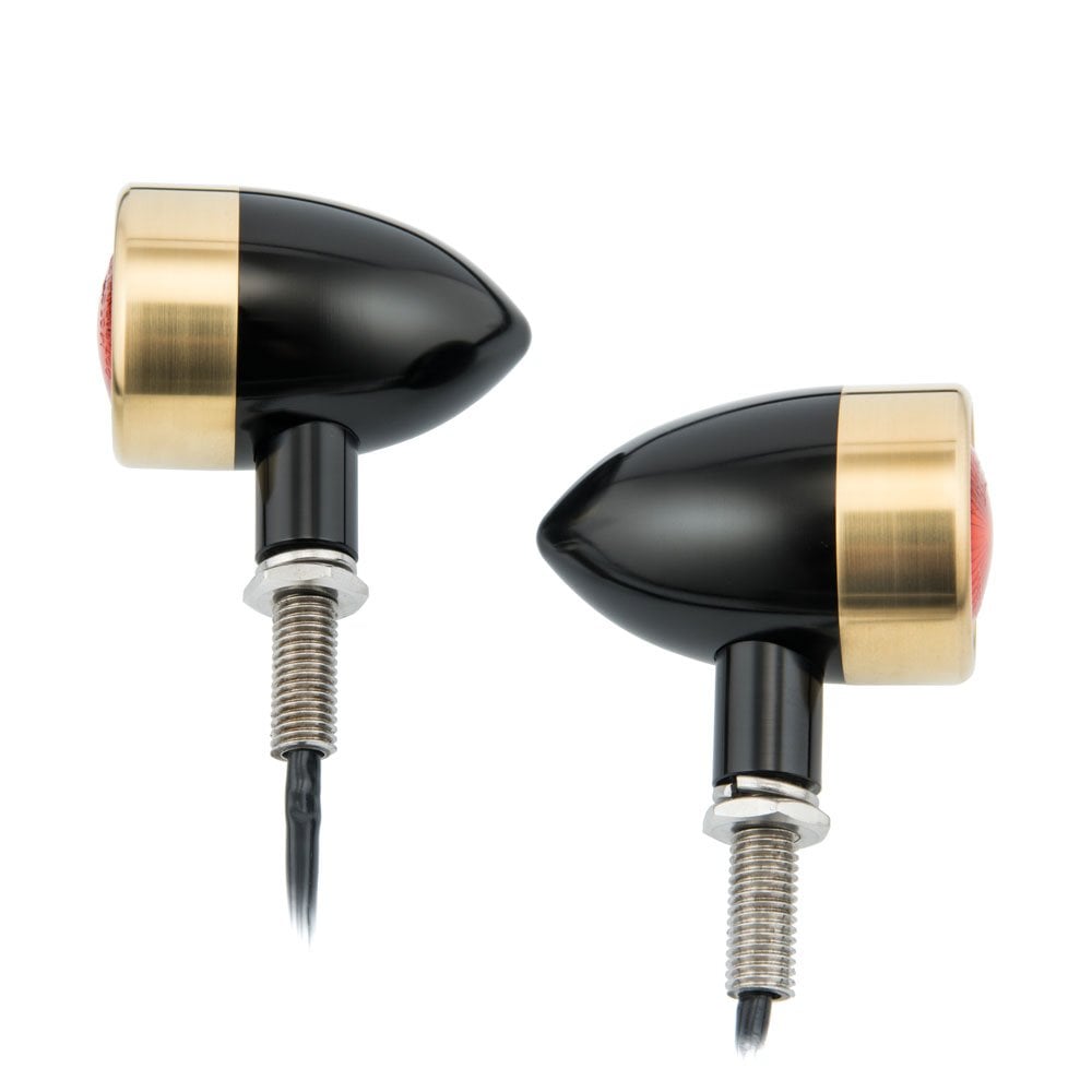 CUSTOM BILLET INDICATOR TURN SIGNALS - PAIR - BLACK/BRASS Bezels