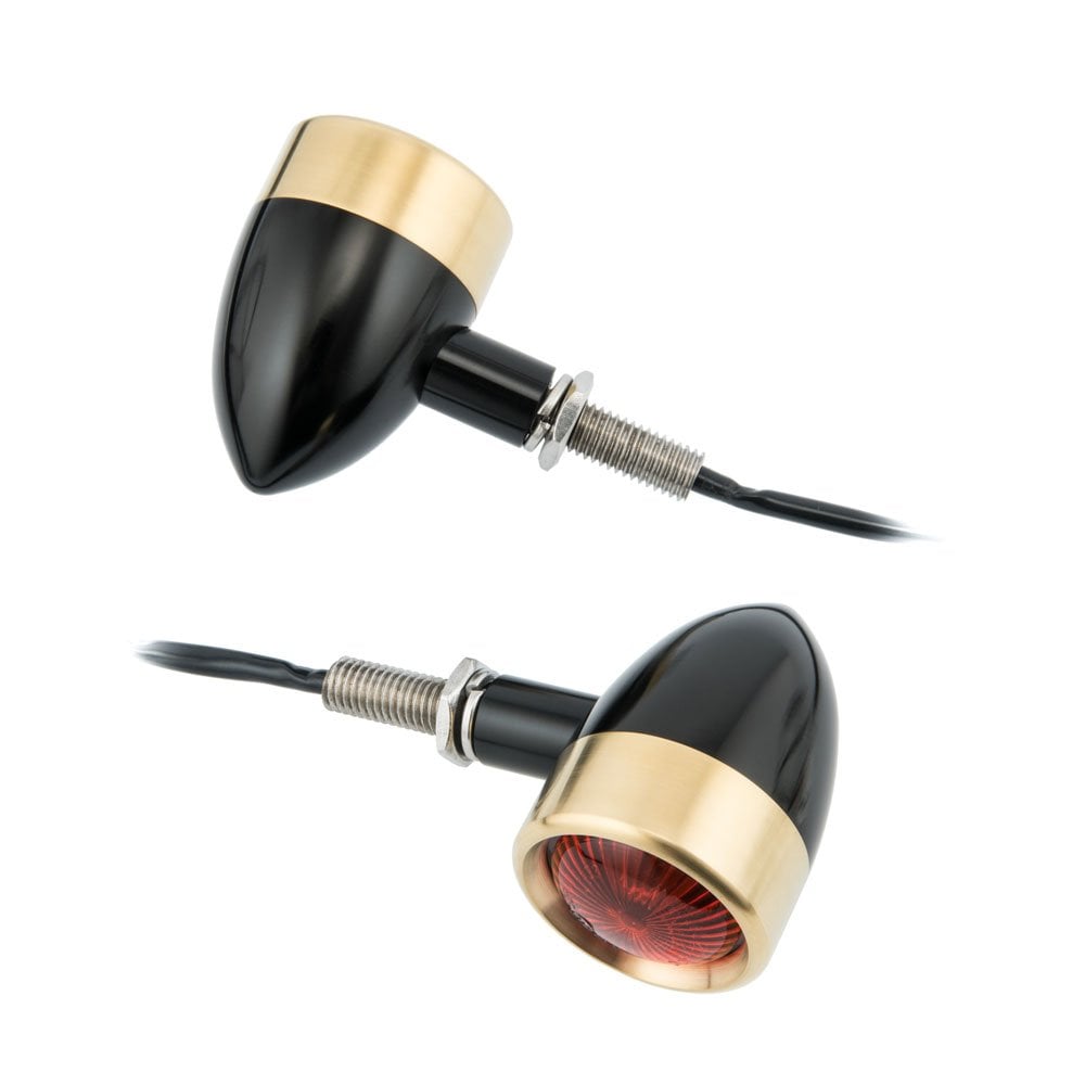 CUSTOM BILLET INDICATOR TURN SIGNALS - PAIR - BLACK/BRASS Bezels