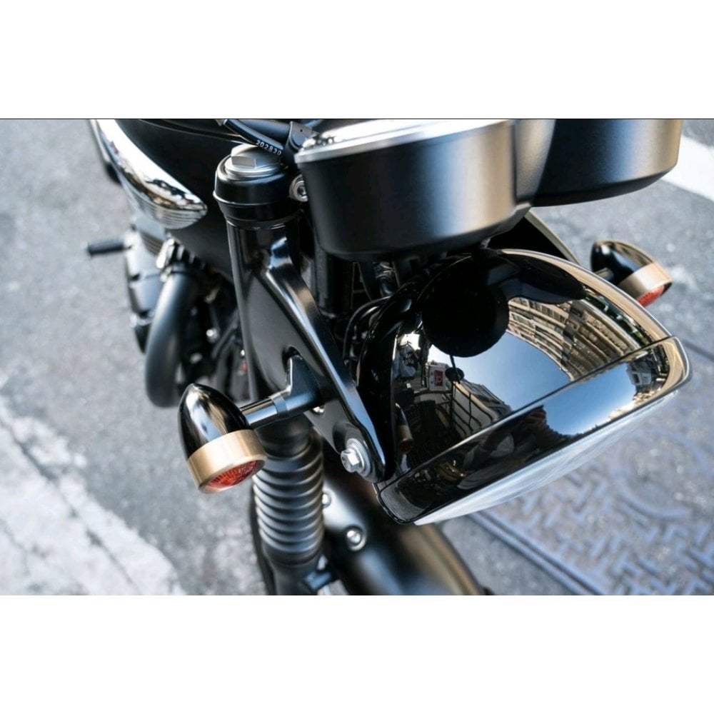 CUSTOM BILLET INDICATOR TURN SIGNALS - PAIR - BLACK/BRASS Bezels